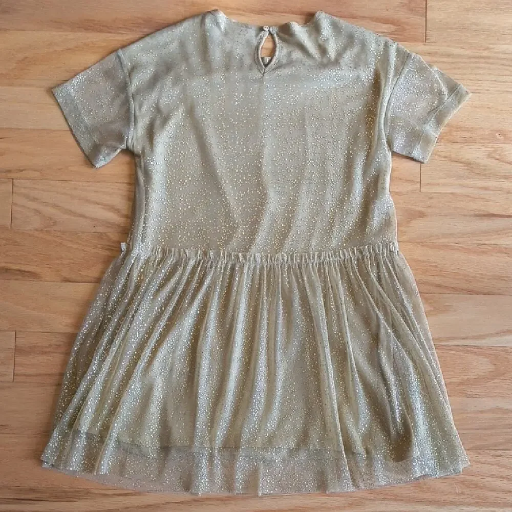 Zara Girls Collection, Short Sleeve Shimmering Gold Tulle Dress, Size 9 EUC